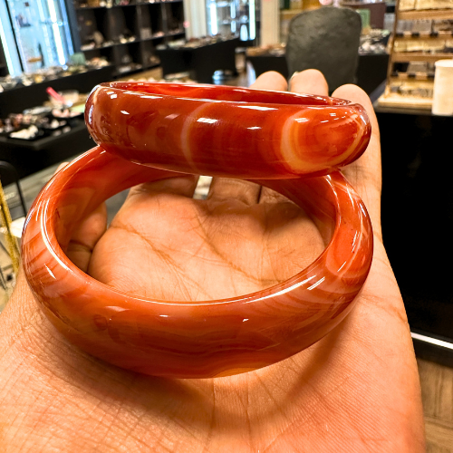 Vintage Solid Carnelian Agate Bangle Bracelet